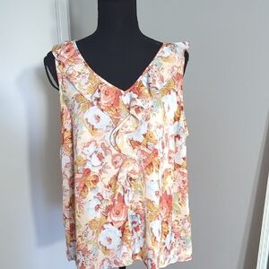 LC Lauren Conrad Peach Floral Ruffle V-Neck Camisole